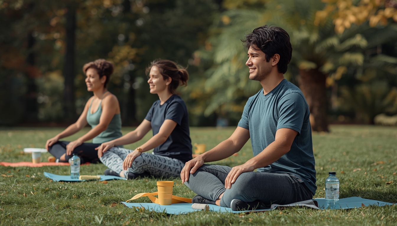 Employees participating in an outdoor wellness activity organised by Neckactivelife